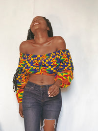Dropship Yellow Blue African Kente Women's Longsleeve Crop Top to Sell  Online at a Lower Price