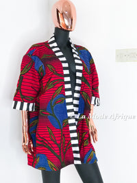 Ankara kimono- red print with stripes